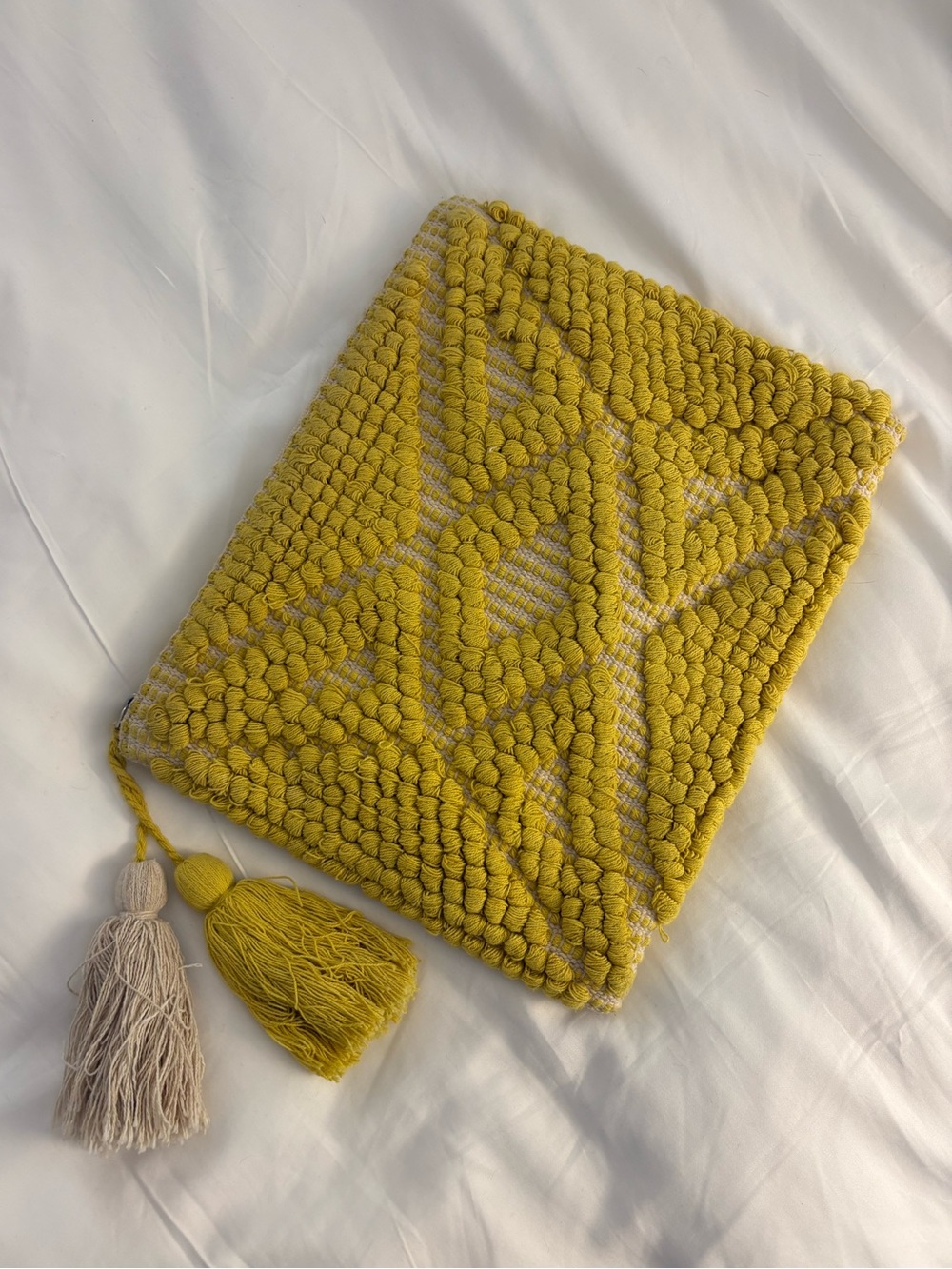 Bright Yellow Textured Tassel Clutch Purse